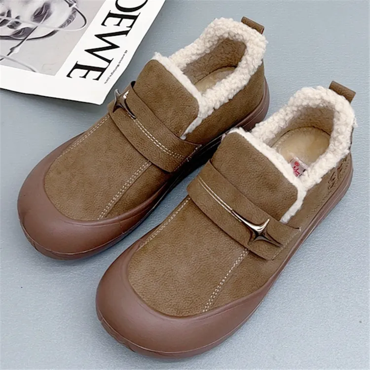 老北京布鞋2024冬新款加绒加厚厚底防滑保暖一脚蹬女士棉鞋毛毛鞋