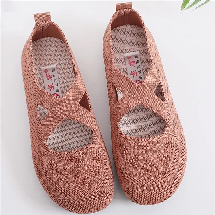 正宗新款老北京布鞋女浅口一脚蹬飞织妈妈鞋透气软底轻便中老年鞋
