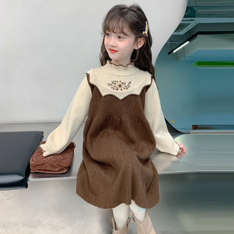女童秋装连衣裙2024新款儿童洋气女孩学院风秋冬毛衣针织公主裙子