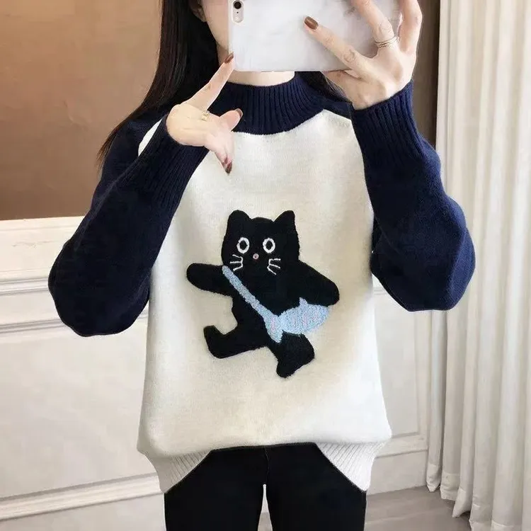 2024百搭新款毛衣秋冬韩系洋气可爱套头小众毛衣保暖针织衫上衣