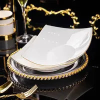 钻石金边10英寸贵龙盘描金简约创意轻奢纯白大号欧式家用陶瓷
