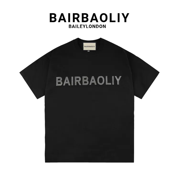 BAIRBAOLIY时尚品牌字母烫钻夏季短袖新款潮流百搭T恤男女同款