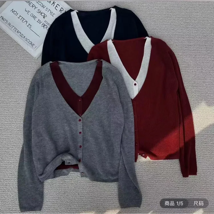 【宜春】春装新款女装2025爆款时尚复古假两件针织开衫毛衣