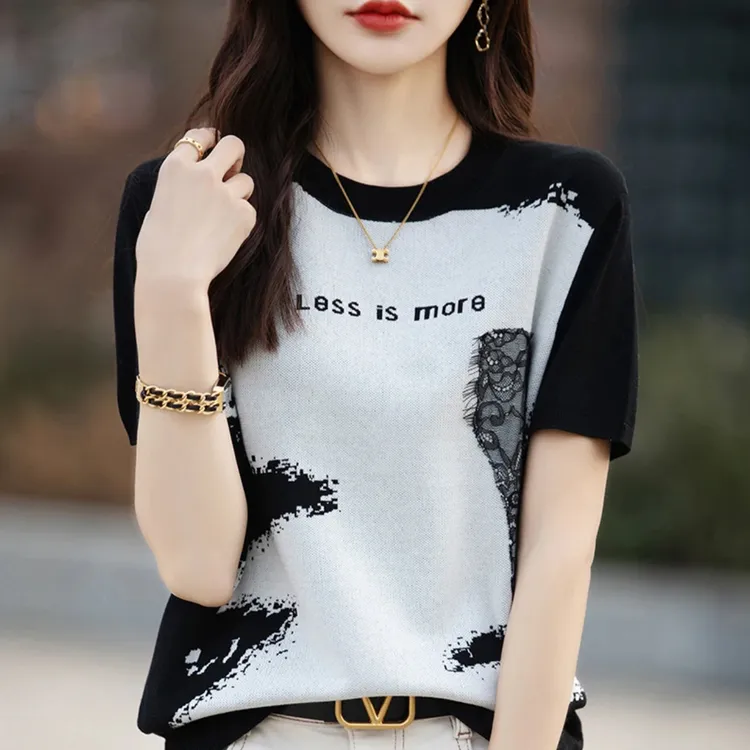 【山水画】100莱赛尔天丝圆领针织短袖国风宽松显瘦夏季新款T恤1341