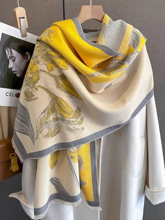 新款轻奢围巾女仿羊绒空调披肩围巾围脖双面百搭国风款空调披肩