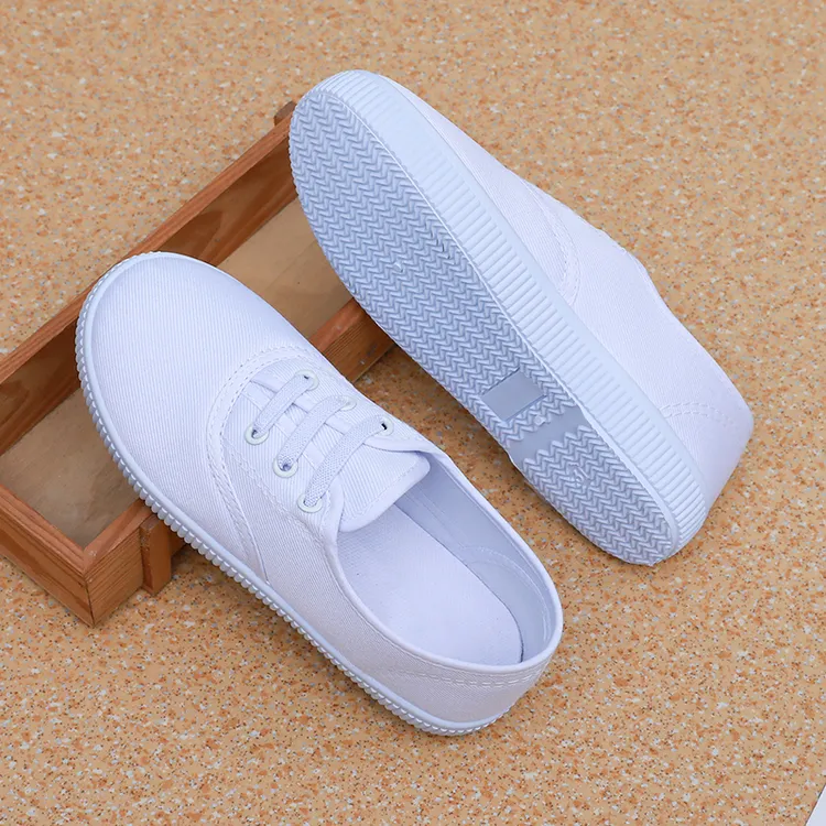 男女童白球鞋帆布鞋小白鞋舞蹈表演鞋学生体操武术练功鞋白色布鞋