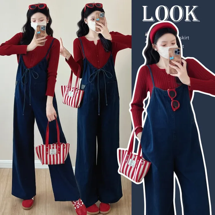 孕妇背带裤2025新品洋气时尚牛仔背带裤秋季宽松显瘦炸街阔腿