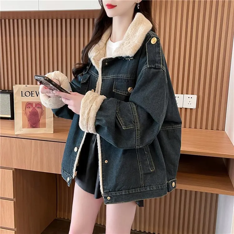 高级感超好看加绒加厚牛仔外套女202秋冬季新款宽松休闲洋气上衣