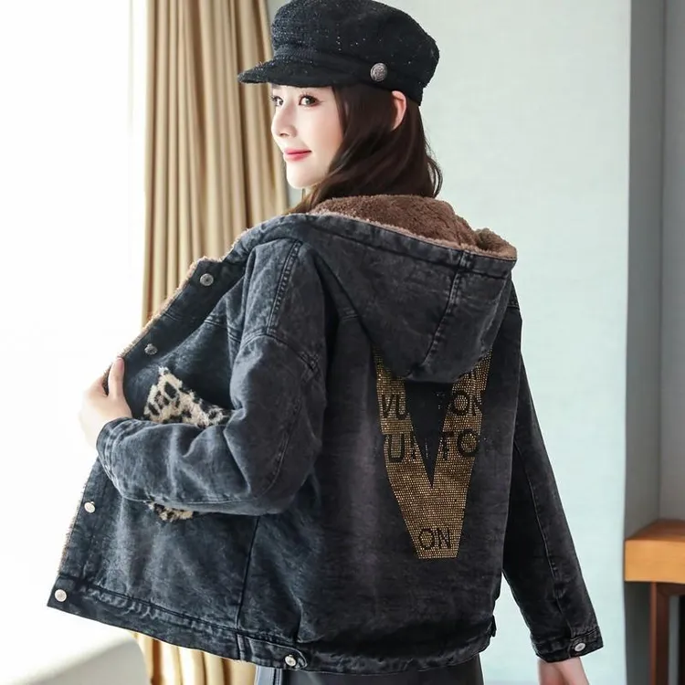 棉服女短款加绒加厚牛仔外套女2025秋冬新款韩版宽松棉衣休闲上衣