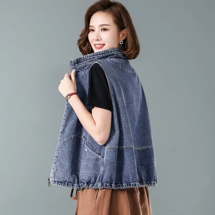 立领牛仔马甲女款坎肩2025春秋宽松短款休闲马夹新款外穿马夹背心