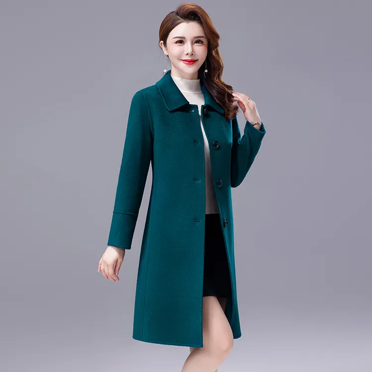 双面羊毛呢大衣女2025秋冬时尚中老年妈妈气质修身中长款毛呢外套
