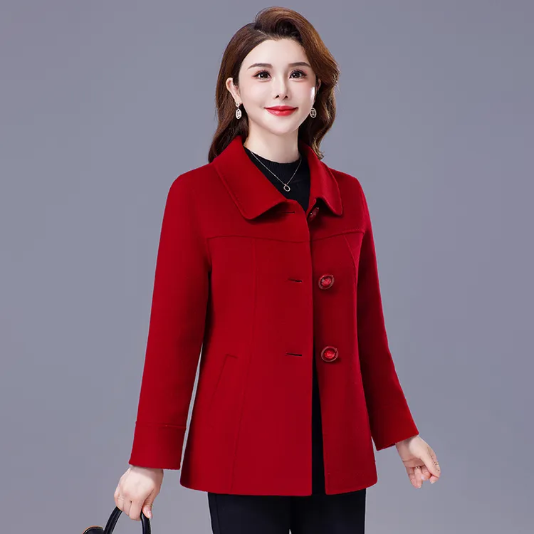 双面羊毛呢外套女2025秋冬时尚新款小个子妈妈装双面呢短毛呢大衣