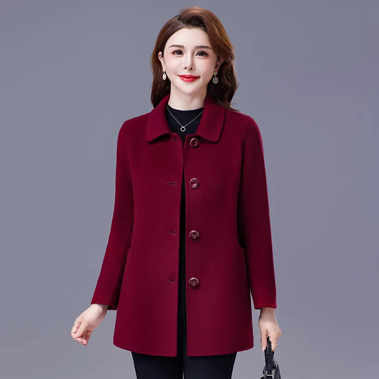高端双面呢大衣女中长款毛呢外套中老年气质妈妈呢子洋气新款秋冬