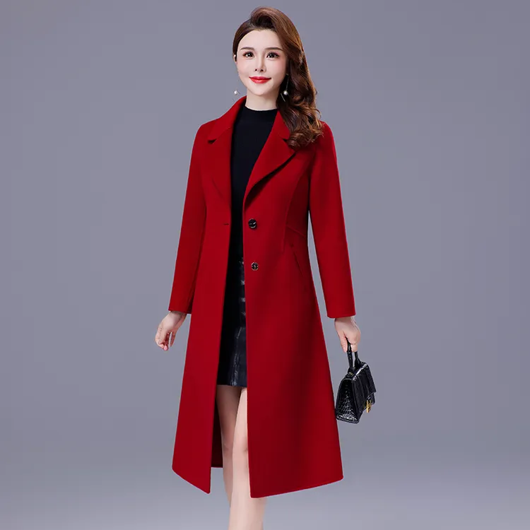 25秋冬新款气质双面羊毛呢大衣女中长款修身显瘦中年羊毛呢子外套