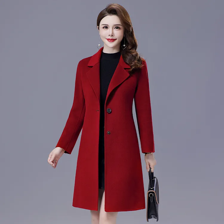 双面羊毛大衣女中长款西装领小个子2025秋冬修身显瘦妈妈毛呢外套