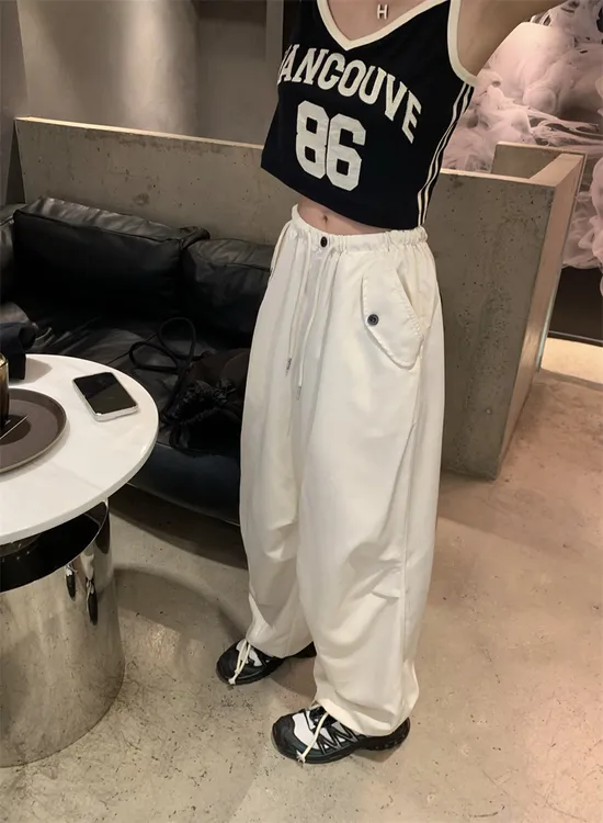 夏季新款印花背心吊带休闲舒适辣妹宽松无袖设计感阔腿裤时尚百搭
