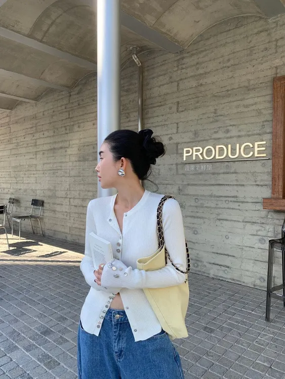 小香风气质针织开衫重工修身显瘦上衣白色短款法式宽松温柔长袖