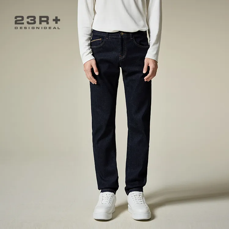 23R+经典纯色原牛蓝金刺绣合身直筒牛仔裤长裤秋季  RM21233160