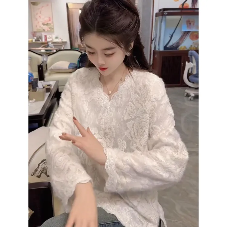 富贵花朵J时尚百搭休闲舒适拼色简约衬衫打底衫内搭长袖国风上衣