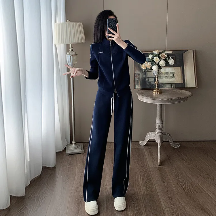 春秋套装女装2025秋冬新款开衫运动外套上衣阔腿裤两件套潮