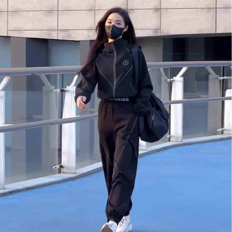 欧货休闲运动套装女2025年新款春秋时尚洋气跑步运动服两件套显瘦