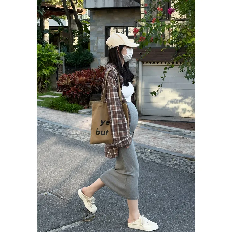 无托腹孕妇针织半身裙子女春秋外穿中长款显瘦直筒包臀裙小个子夏