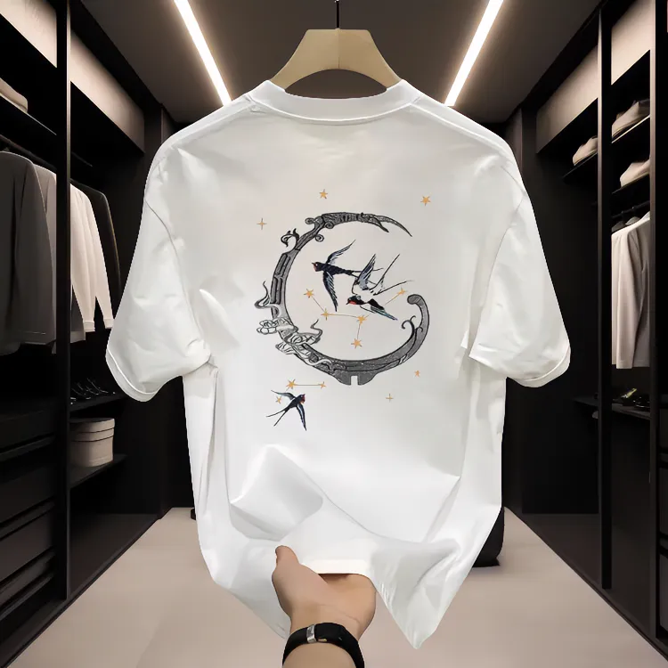 夏季美式痞帅重磅短袖T恤轻奢潮流宽松潮牌ins半袖百搭圆领休闲