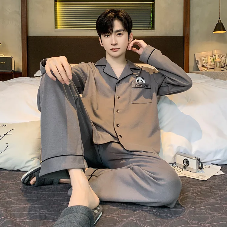 双面纯棉睡衣男春秋款长袖长裤秋季青少年卡通全棉男款家居服套装