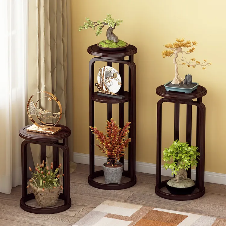 新中式花台阳台花架置物架楠竹古典花盆架子双层落地式花台架收纳