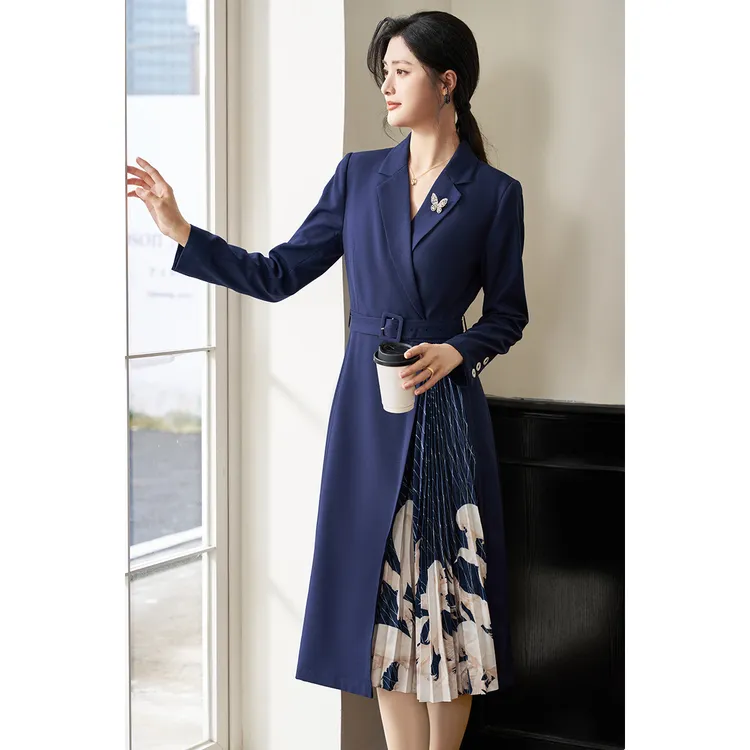 米思阳欧若新中式气质收腰连衣裙风琴压褶拼接A字裙子5Y24CL2038