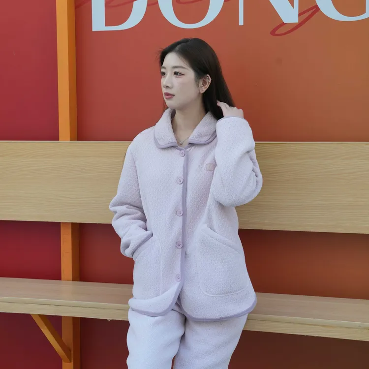 美标秋冬加绒轻柔舒适加厚保暖女士雪尼尔睡衣家居服套装300108
