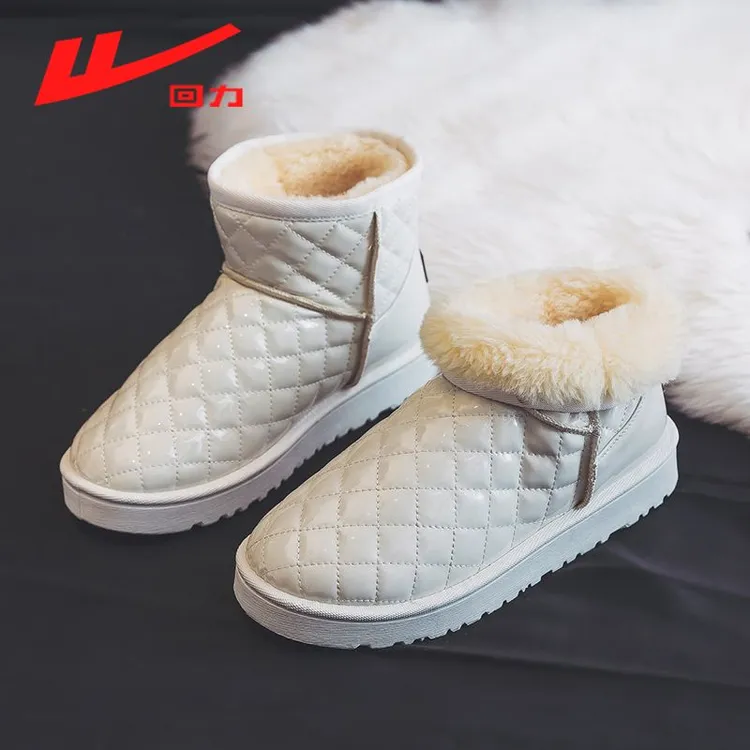 回力雪地靴子女百搭学生冬季加绒加厚棉靴中筒时尚小白鞋休闲鞋女