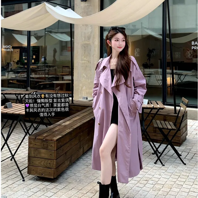 佐佐家小个子 英伦风高级感薄款风衣女秋季宽松中长款双排扣外套