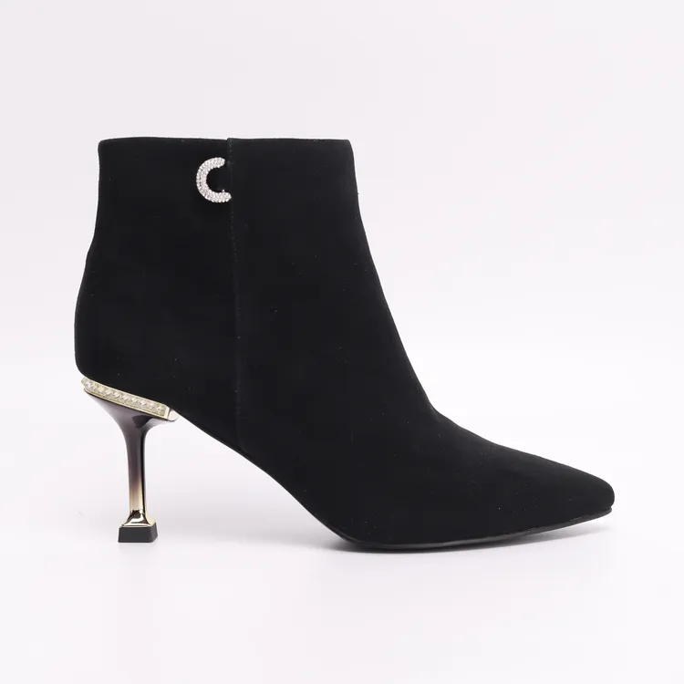 Jinho/金猴女士细跟套脚时尚气质短靴简约尖头秋冬百搭单里470099