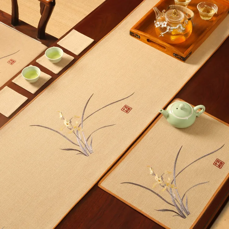 君子如兰【多丽丝麻】桌旗中式新中式茶席禅意防水茶台布艺长条茶旗