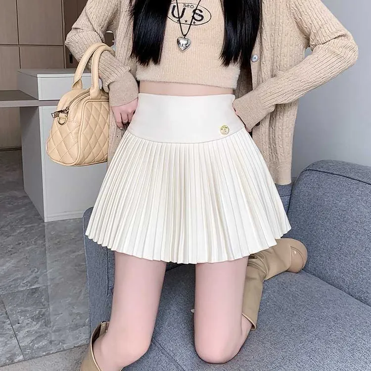 韩版毛呢高腰百褶裙冬季百搭小个子A字显瘦半身裙时尚防走光短裙