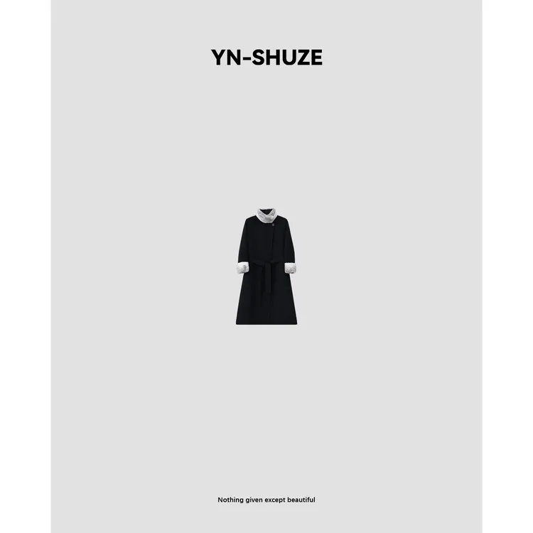 YN-SHUZE【冬幕将至】高定羊毛毛领黑色长款大衣外套SZ-YNB-WT0301