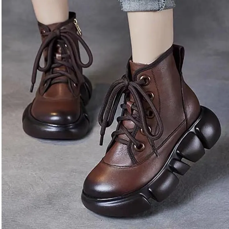 时尚复古马丁靴女2025秋冬新款侧拉链厚底圆头短靴松糕底百搭棉靴