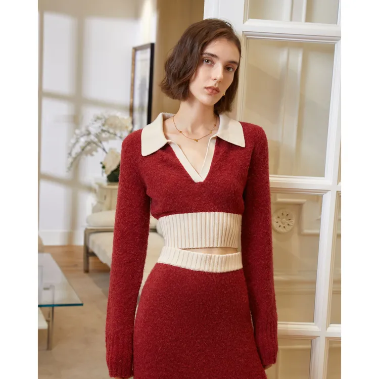 AEL原创法式气质红色套装裙2025年秋装减龄洋气两件套22309+22310