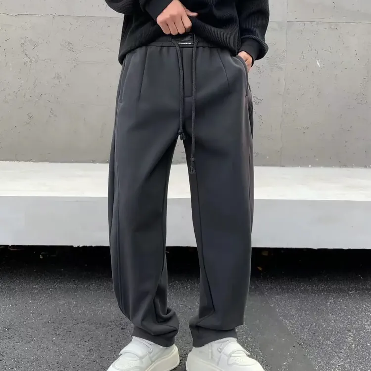 【宿源】冬季新款高端简约卫裤男宽松直筒百搭垂感加厚休闲阔腿裤