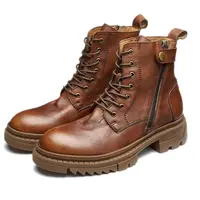男靴真皮时尚马丁靴高帮复古靴子英伦风厚底皮靴秋冬户外工装男鞋