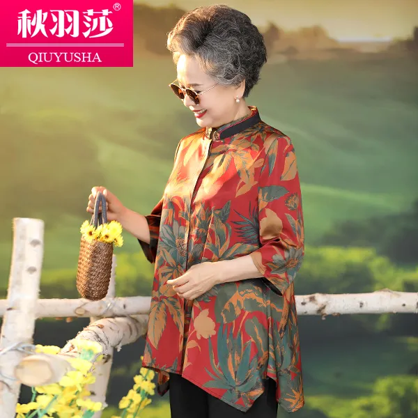 老年人夏装女奶奶衬衫夏季加肥加大码妈妈衬衣老太太国风老人衣服