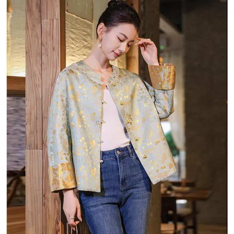 【金鱼满堂】新中式加棉国风小金鱼提花圆领外套2024女冬季禅意上衣