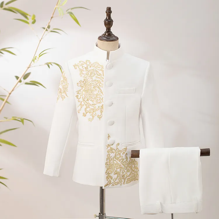 男童中山装套装帅气中国风小西装中式主持礼服舞台走秀钢琴演出服