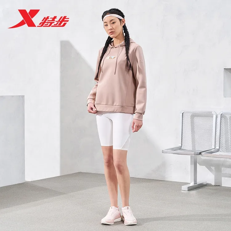 特步连帽卫衣女2024春季新款宽松健身训练女运动上衣976128930047