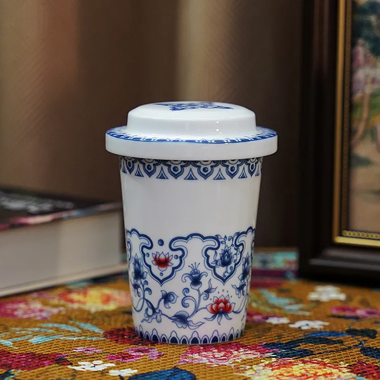 国潮复古风陶瓷办公杯情侣对杯带盖可乐杯茶杯公司礼装伴手礼定制