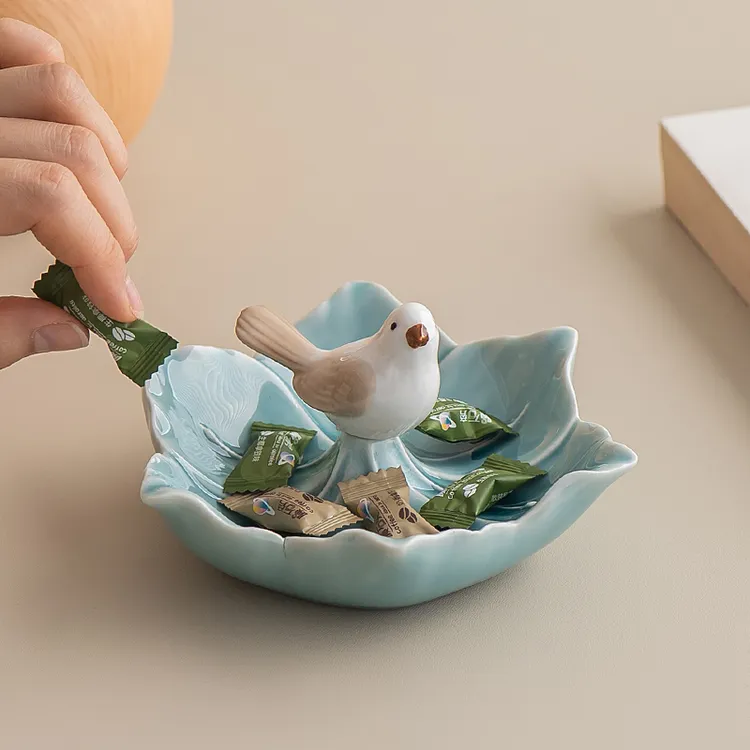 花瓣造型小鸟首饰盘珠宝项链戒指收纳盘水果点心盘装饰摆件杂物盘