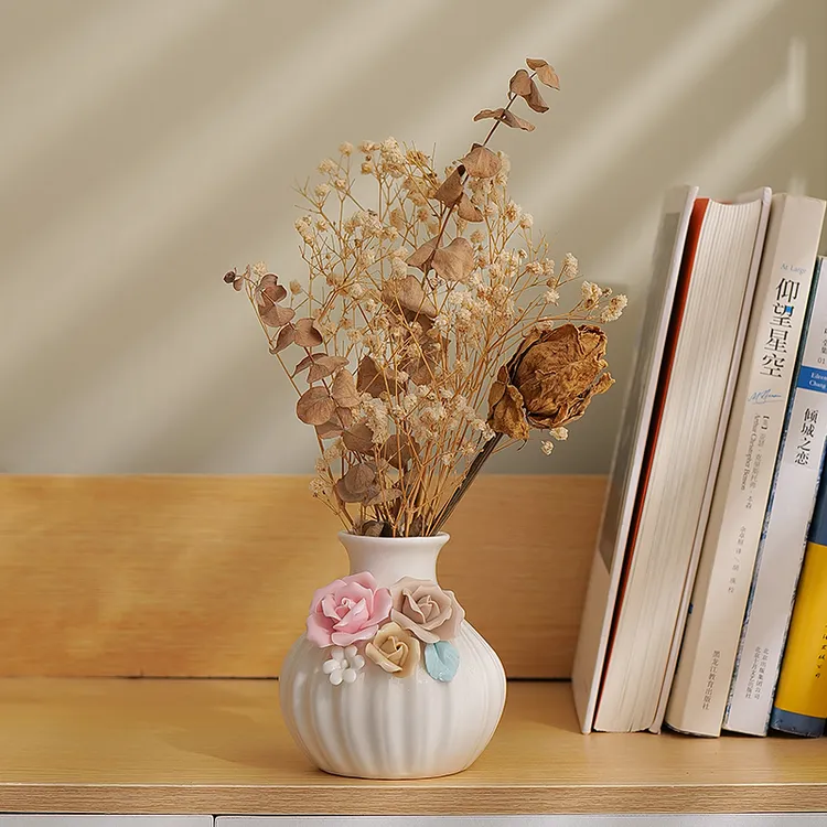 手捏花陶瓷花瓶简约水培小花器彩色迷你清新花插摆件桌面工艺饰品