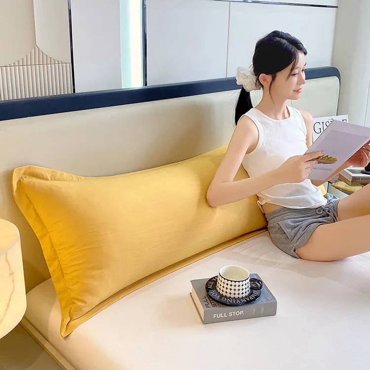 纯色长枕套水洗云朵棉加长宽边拉链款双人枕头套夫妻情侣长枕芯套