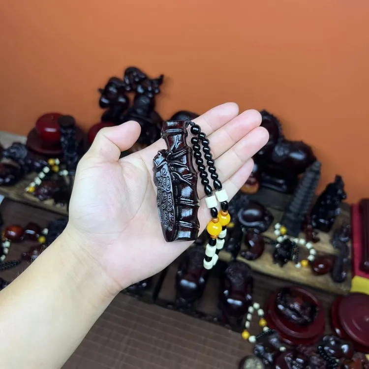 紫檀木【竹节一鸣惊人】蝉知了手把件实木雕刻挂件装饰品